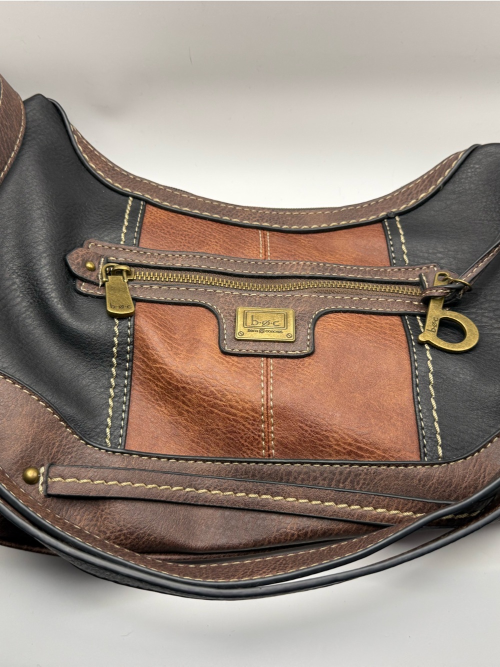 b.o.c. Two-Tone Brown and Black Leather Messenger Bag with Gold Hardware